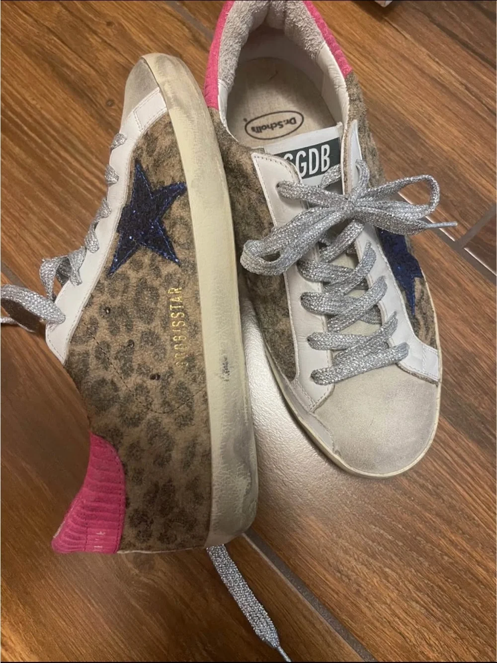 Golden Goose  Glitter Star Accent Casual Sneakers - White, Blue & Pink size 38